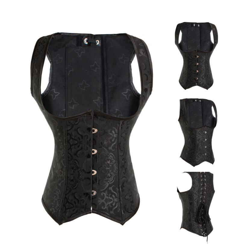 F3228-1 10 Steel Bones Black Jacquard Under Bust Corset